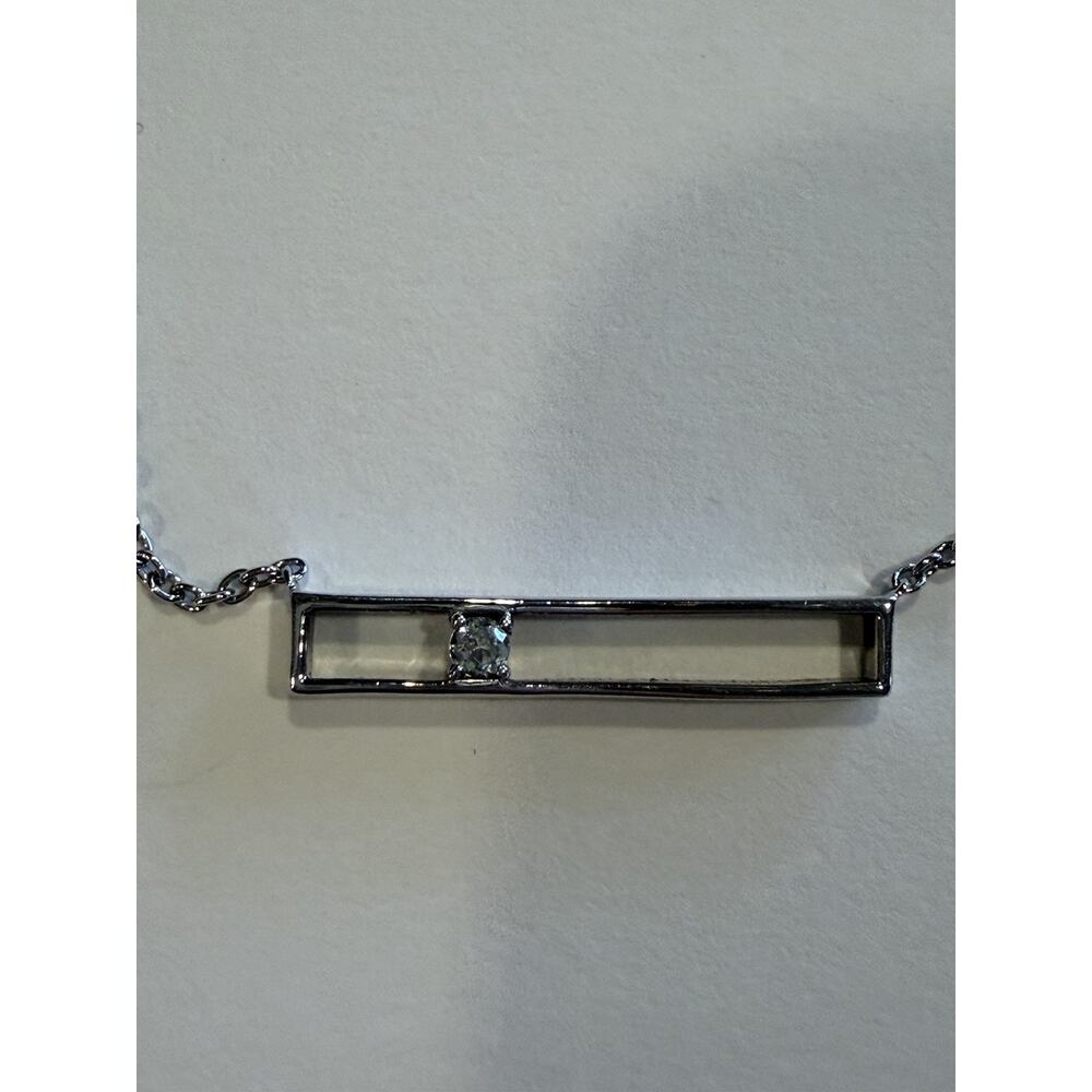 925 Sterling Silver Bar Pendant Necklace With CZ Stone
